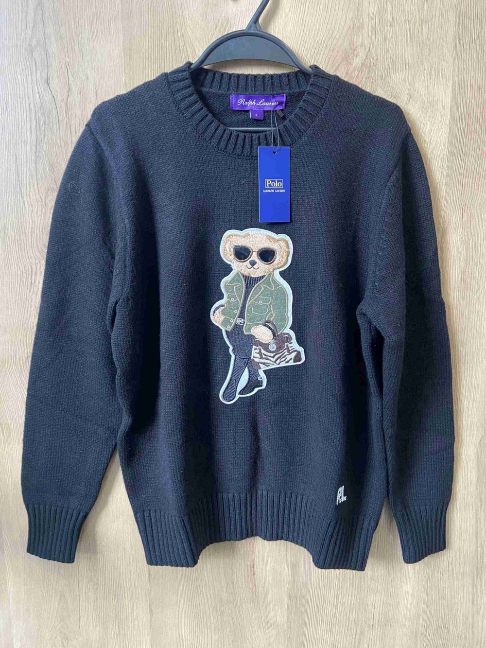 Polo by Ralph Lauren Black Crewneck Sweater with Bear Patch
